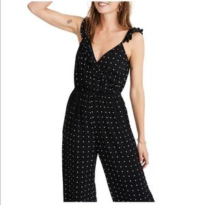 Madewell Ruffle Jumpsuit Polka Dot Grid black 2